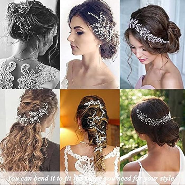 Unicra Bride Wedding Pearl Hair Vines Crystal Babys Breath Headpieces Wedding Hair Accessories for Women and Girls (Gold) - Image 3